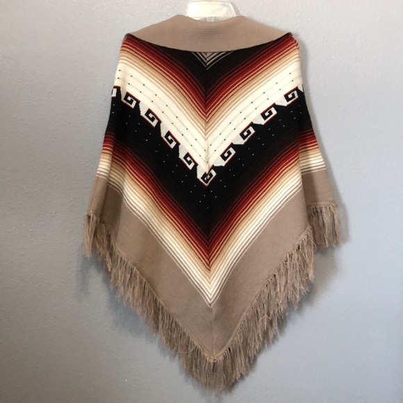 70s Vintage Poncho Unisex One Size fits most hipster folkie festival wool fringe - Picture 7 of 10